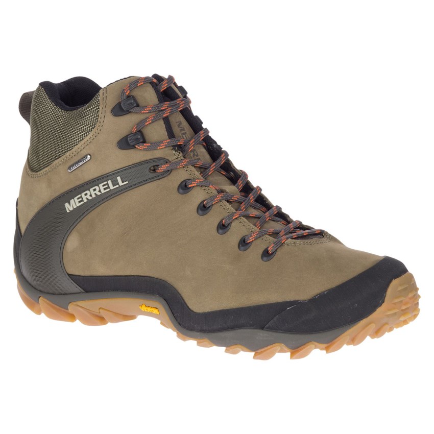 Chaussures Randonnée Merrell Chameleon 8 Leather Mid Waterproof Vert Olive Homme | C.C.THZH